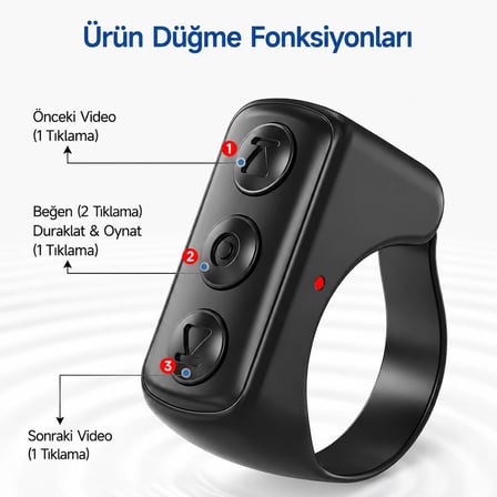 Powermaster PM-24897 Kablosuz Bluetooth Yüzük Kumanda Tiktok - Reels Kaydırma Uzaktan Deklanşör