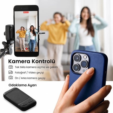 Powermaster PM-24935 Dokunmatik Yüzeyli Kablosuz Bluetooth Akıllı Telefon Kumandası Kamera Tiktok Reels Kontroller