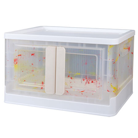 SUNUP SN-25883 40X64X37CM 72L KATLANABİLİR PLASTİK SAKLAMA KUTUSU RENKLİ KAPAKLI TEKERLEKLİ