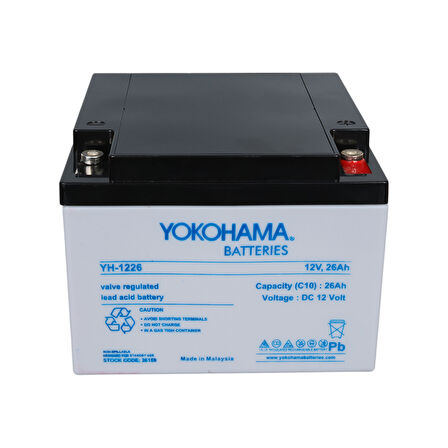 YOKOHAMA YH-1226 12 VOLT - 26 AMPER KURU AKÜ (165 X 176 X 125 MM)