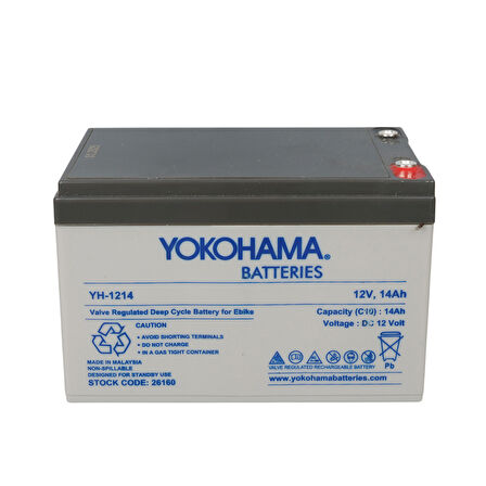 Ayt Yokohama YH-1214 12 Volt 14 Amper Elektrikli Bisiklet Aküsü 150x95x98 mm Yeni Tarihli Taze Akü