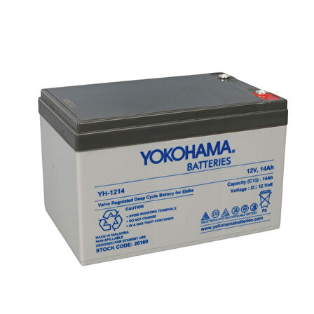 Ayt Yokohama YH-1214 12 Volt 14 Amper Elektrikli Bisiklet Aküsü 150x95x98 mm Yeni Tarihli Taze Akü