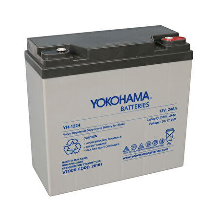 Ayt Yokohama 12 Volt 24 Amper Elektrikli Bisiklet Aküsü YH-1224 180x76x167 Mm Yeni Tarihli Taze