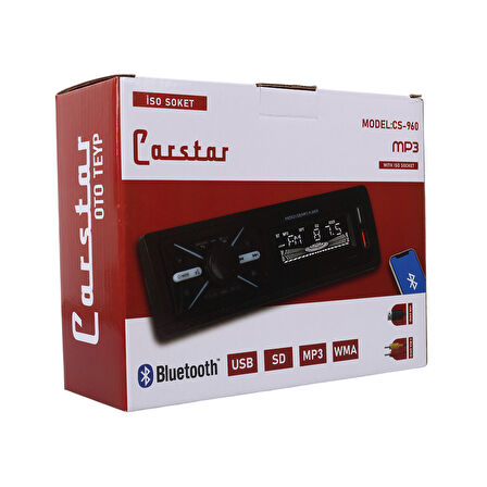 Ayt Carstar CS-960 Çift Usb Sd Hafıza Kartı Fm Radyo Aux Bluetooth Araç Teyibi Kumandalı Oto Teyp 4X60 Watt Dijital