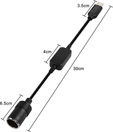 Powermaster Type-C 5Volt- 12V 1A Dişi Çakmak Çevirici 30cm Kablolu