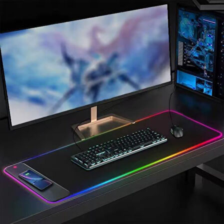 Powermaster PM-25115 XL RGB Gaming Mouse Pad Wireless Telefon Şarj Destekli 14 Modlu