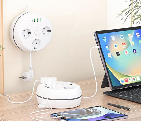 Vea VE-26583 3'lü 1.5Metre Kablolu 3USB+TYPE-C Girişli Akım Korumalı Grup Priz