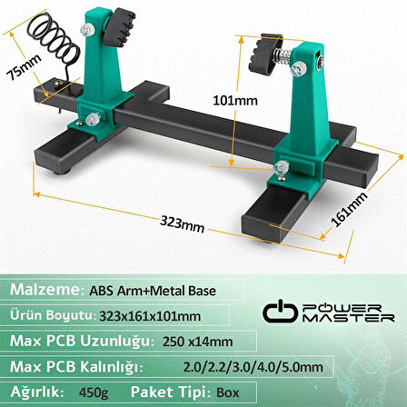 Powermaster PM-26594 Ayarlanabilir PCB Levha Board Tutucu Havya Tamir Standı