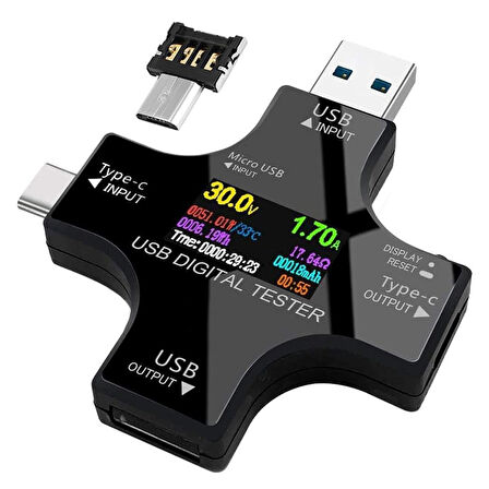 Powermaster PM-26611 Usb Type-c Tester Voltmetre Ampermetre Akım Göstergesi Multimetre Test Cihazı Ölçer Otg Destekli