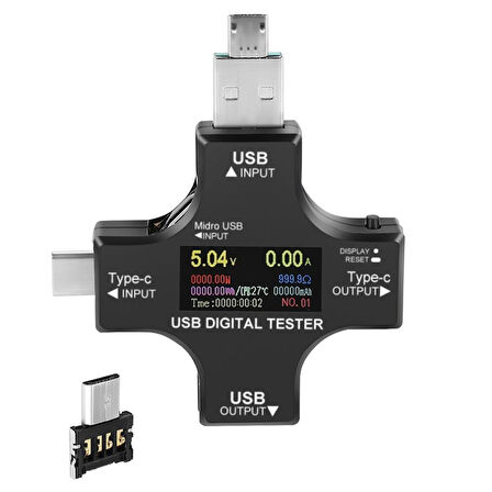 Powermaster PM-26611 Usb Type-c Tester Voltmetre Ampermetre Akım Göstergesi Multimetre Test Cihazı Ölçer Otg Destekli