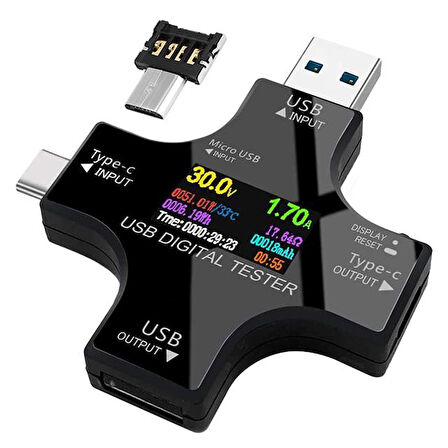 Powermaster PM-26611 USB Tester Voltmetre Ampermetre Akım Göstergesi Multimetre Test Cihazı OTG Destekli