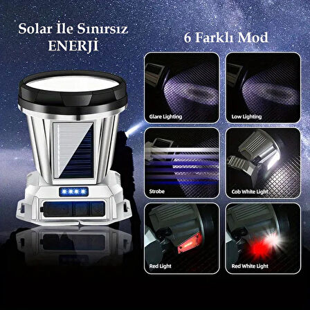 Ayt Powermaster Solar Güneş Enerji Panelli Ledli Kafa Lambası Feneri 1600mAh 6 Modlu Sensörlü Kamp Yürüyüş Lambası
