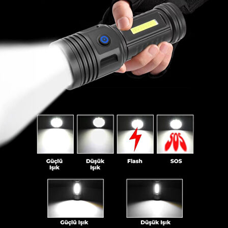 Ayt Powermaster Pm-26722 Plastik 4+2 Modlu Şarjlı 12 Ledli El Feneri Kamp Lambası Işıldak