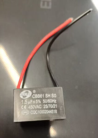 1.5 MF 450 V SİYAH KABLOLU KARE TİP KUTUPSUZ KONDANSATÖR