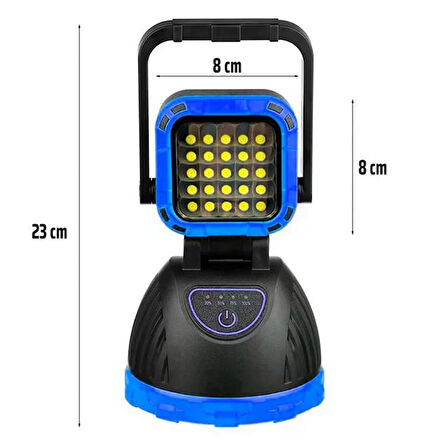 Powermaster PM-8033B 6 Modlu EL Feneri Ve Işıldak Acil Durum Lambası 25 Cob Ledli Solar Şarjlı
