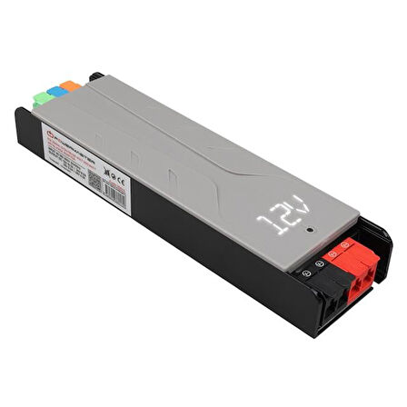Powermaster PM-26844 12/24/36/48 Volt 8.4 Amper 200 Watt Metal Kasa Kademeli Adaptör Voltaj Göstergeli 189X51x27mm