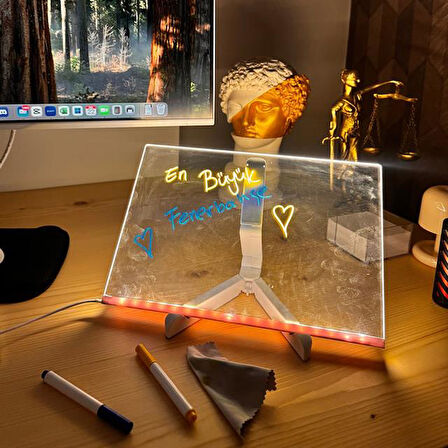 Sunup SN-27127 Dekoratif LED Aydınlatmalı Şeffaf Işıltılı Yazı - Çizim Panosu Tableti - 7 Renk Kalemli Set