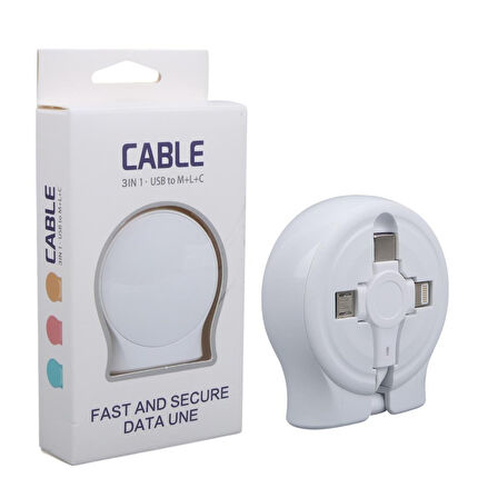 Ayt Powermaster PM-27143 1 Metre Makaralı 3In1 Şarj Kablosu Lightning Type-c Micro Usb İphone Şarj Data Kablo