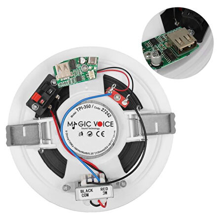 Magicvoice TPI-350 5.25" (13.5 CM) Hat Trafolu Alçıpan/Asma Tavan Tipi Hoparlör (6W RMS - MP3 USB Uyumlu) - Beyaz