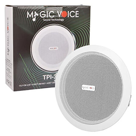 Magicvoice TPI-350 5.25" (13.5 CM) Hat Trafolu Alçıpan/Asma Tavan Tipi Hoparlör (6W RMS - MP3 USB Uyumlu) - Beyaz