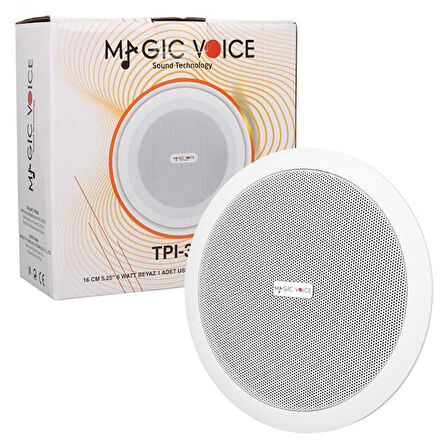 Magicvoice TPI-351 6" (16 CM) Hat Trafolu Alçıpan/Asma Tavan Tipi Hoparlör (6W RMS - MP3 USB Uyumlu) - Beyaz