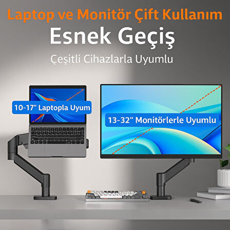 Powermaster PM-252-J 13-32 İnç Amortisörlü Tek Kol Gaming Monitör Ofis Laptop Notebook Tutucu Masa Stand Askı Aparatı