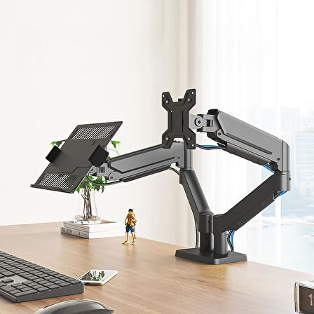 Powermaster PM-252D-J 13-32 İnç Amortisörlü Stand Çift Kol Lcd Led Gaming Monitör Laptop Notebook Tutucu Masa Askı Aparatı
