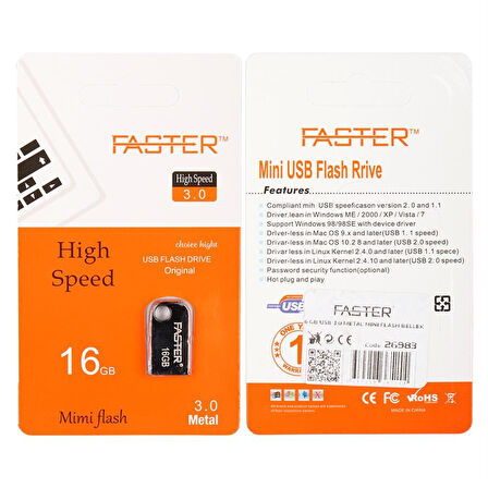 Faster 16 GB Mimi Serisi USB 3.0 Yüksek Hızlı Metal Flash Bellek