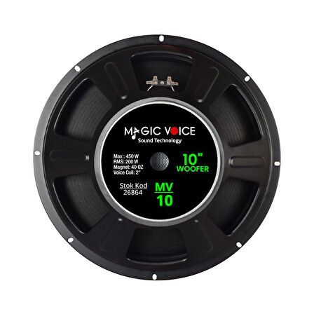 Magicvoice MV-10 Maks. 450 Watt / Rms 200 Watt 10” Siyah 25 Cm Woofer Yedek Hoparlör