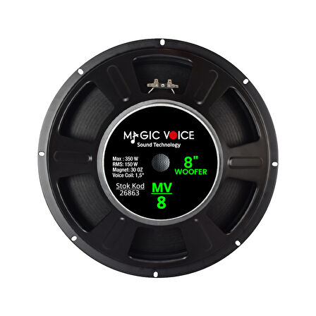Magicvoice MV-8 Maks. 350 Watt / Rms 150 Watt 8” Siyah 20 Cm Woofer Yedek Hoparlör