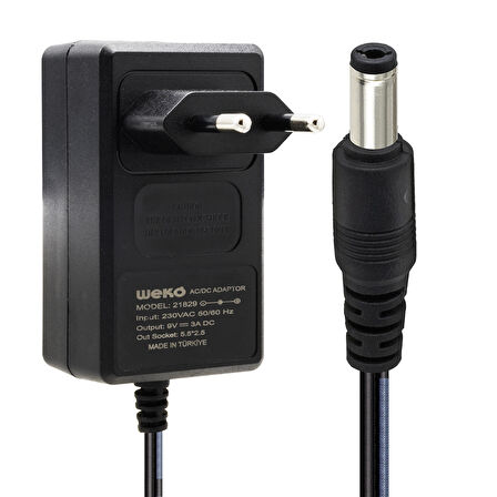 Ayt Weko 9 Volt 3 Amper Priz Tipi Plastik Kasa Adaptör 5.5x2.5 Uç Yerli Üretim