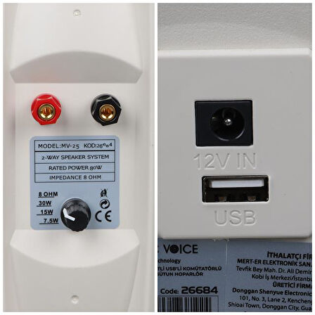 Magicvoice MV-25 16 CM 80 Watt Komütatörlü Hat Trafolu Beyaz Sütun Hoparlör (2'Li Takım)