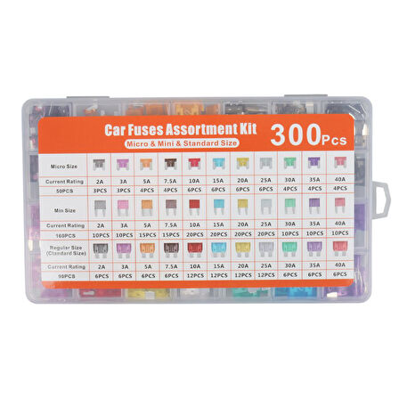 Powermaster Pm-28531 300 Parça Micro Mini Standart Oto Sigorta Kiti Karışık Araç Sigorta