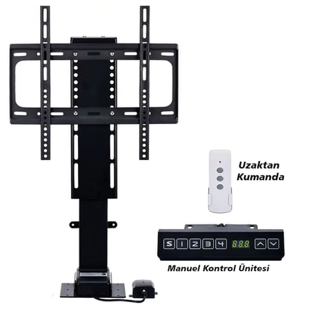 Powermaster 32-57 İnç Ayarlanabilir Yükseklik Uzaktan Kumandalı Lcd Led TV Kaldırma Aparatı Lift Asansörü 80 Kg Taşır
