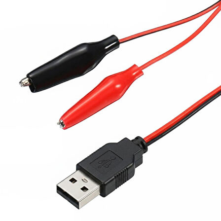 Powermaster Pm-28657 Usb Erkek Küçük Krokodil Uçlu 5V 2A Test Kablosu 60 CM Akü Maşası Usb Kablo