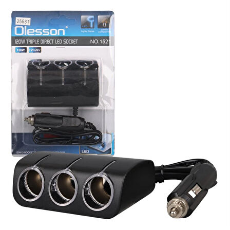 Olesson 1521 12-24V 120 Watt 3'LÜ Araç Çakmak Çoklayıcı