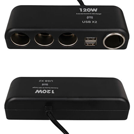 Olesson 1525 12-24V Çift USB'LI 120W 80cm Kablolu 4 LÜ Araç Oto Tır Çakmak Çoklayıcı Çakmaklık Çoğaltıcı