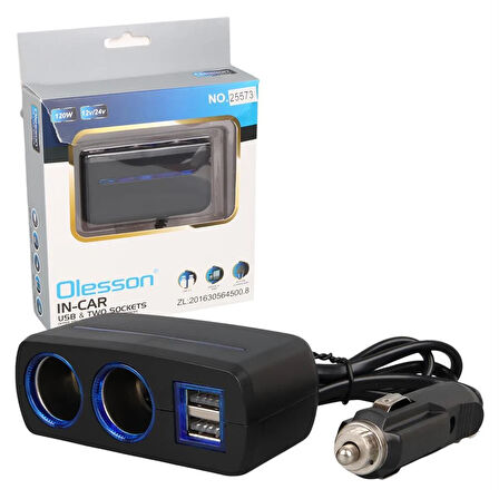 Olesson 1638 12-24V 120 Watt 2'Li Araç Çakmak Çoklayıcı