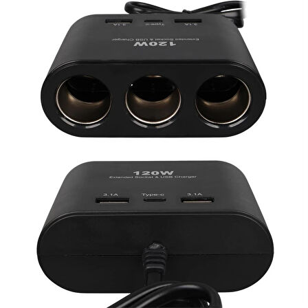 Olesson 1653 12-24V 120 Watt 3'Lü Araç Çakmak Çoklayıcı