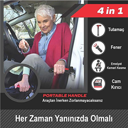 Sunup SN-26713 Araç İniş Destek Kolu Cam Kırıcı Fener Emniyet Kemeri Kesici Çok Fonksiyonlu