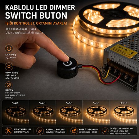 Powermaster PM-30854 24V 13Mm Kablolu Led Dimmer Switch Buton