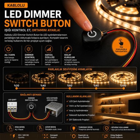 Powermaster PM-30933 24V 16Mm Kablolu Led Dimmer Switch Buton
