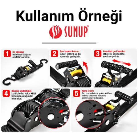 Sunup SN-37789 3 Metre Otomatik Cırcırlı Bağlama Kayışı Spanzet Kaydırmaz Tutamaklı Dayanıklı Çelik Gövde 230KG
