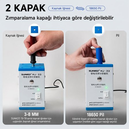 Sunkko MJ-33 Pil Ve Punta Kalemi Taşlama Makinesi Elektrot Ve 18650 Zımpara Cihazı