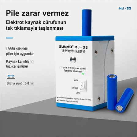Sunkko MJ-33 Pil Ve Punta Kalemi Taşlama Makinesi Elektrot Ve 18650 Zımpara Cihazı