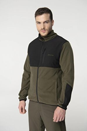 2AS Pana Tam Fermuarlı Parçalı Erkek Polar Sweatshirt Yeşil 2ASPNA110562vl 