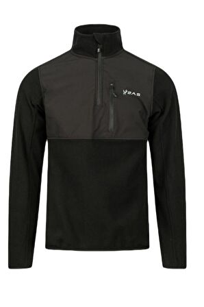 2AS Petan Yarım Fermuarlı Parçalı Erkek Polar Sweatshirt Siyah 2ASPET11050900