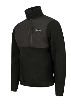 2AS Petan Yarım Fermuarlı Parçalı Erkek Polar Sweatshirt Siyah 2ASPET11050900