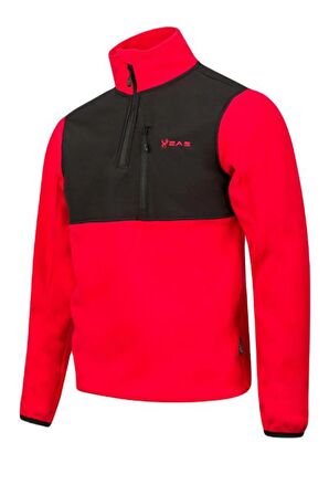 2AS Petan Yarım Fermuarlı Parçalı Erkek Polar Sweatshirt Kırmızı 2ASPET1105127