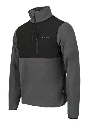 Petan Yarım Fermuarlı Parçalı Erkek Polar Sweatshirt Antrasit